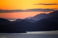Silhouettes of Elaphiti Islands at sunset, dubravka viewpoint, dubrovnik, croatia, 2023, horizontal format Royalty Free Stock Photo